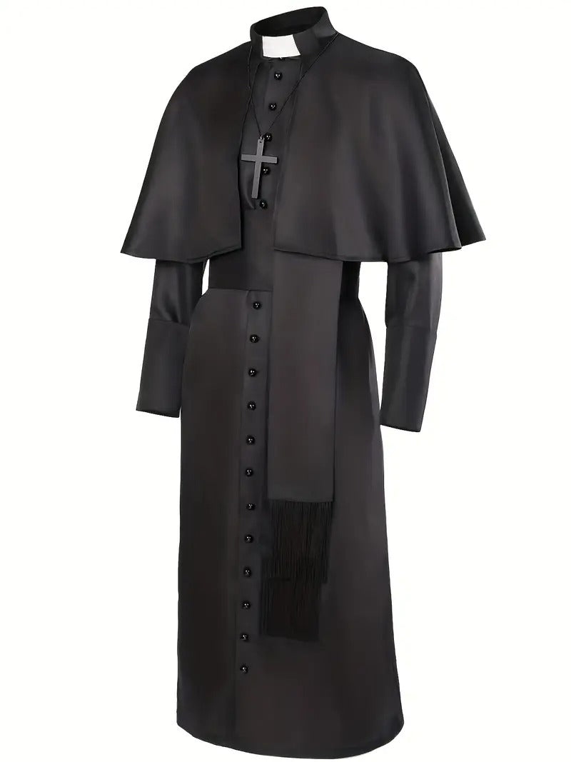 mens medieval costume robe long sleeve black clergy - Temu