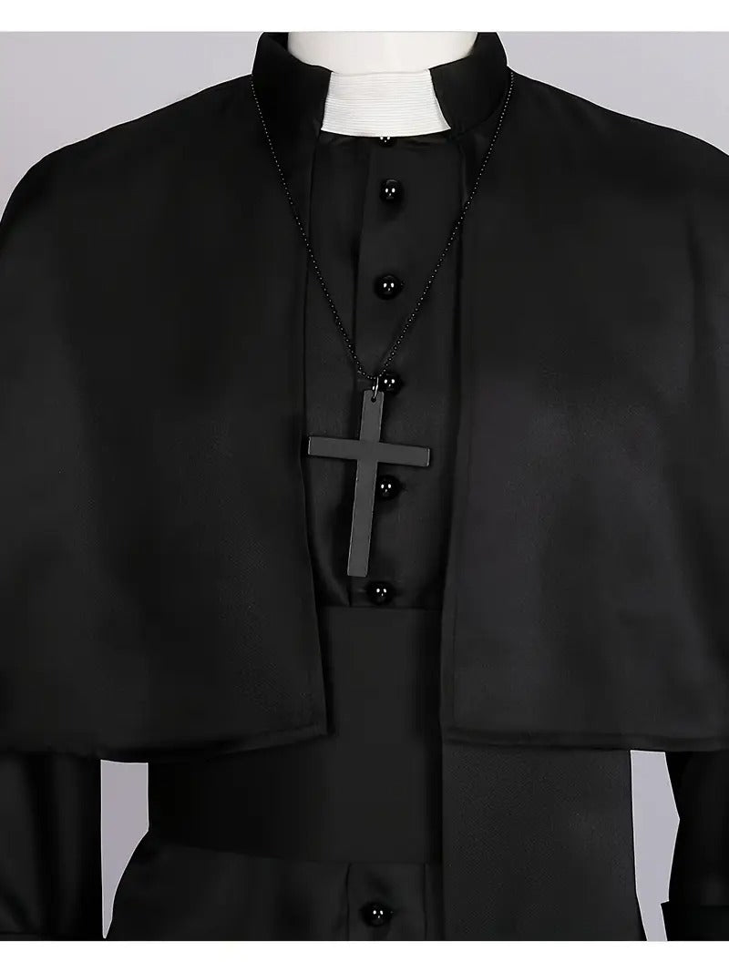 mens medieval costume robe long sleeve black clergy - Temu