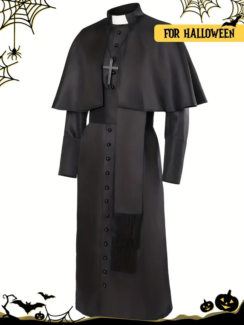 mens medieval costume robe long sleeve black clergy - Temu