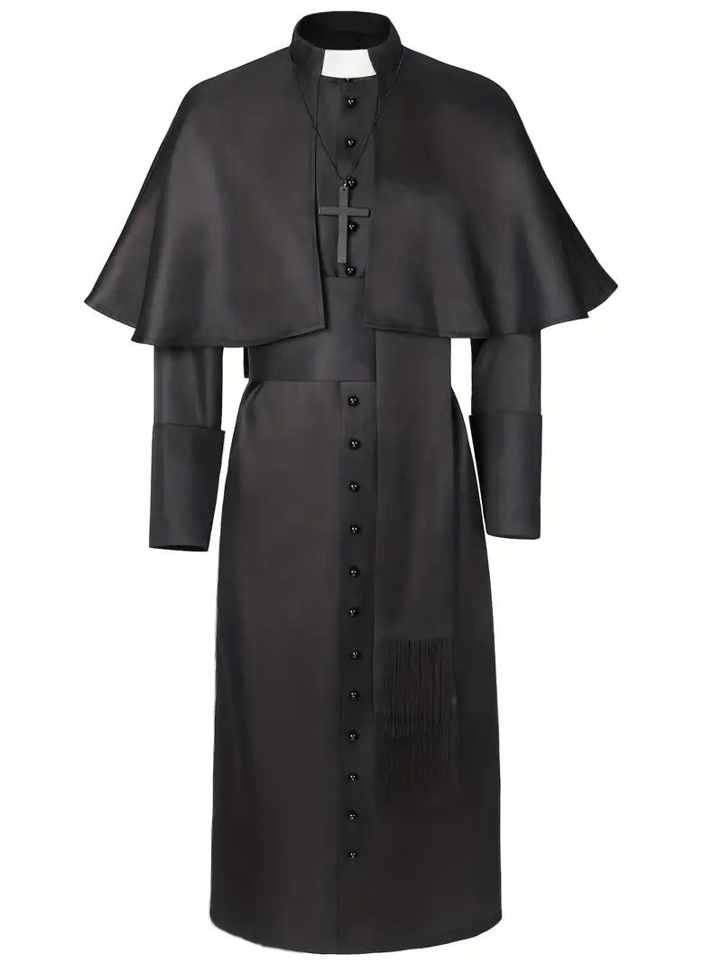 mens medieval costume robe long sleeve black clergy - Temu